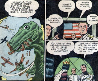 Illustration for article titled Batshit Golden Age comic reveals Hitler's lost superweapon: a robot T-Rex